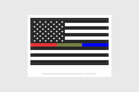 United States, USA Thin Red, Drab Green and Blue Line Flag Stickers