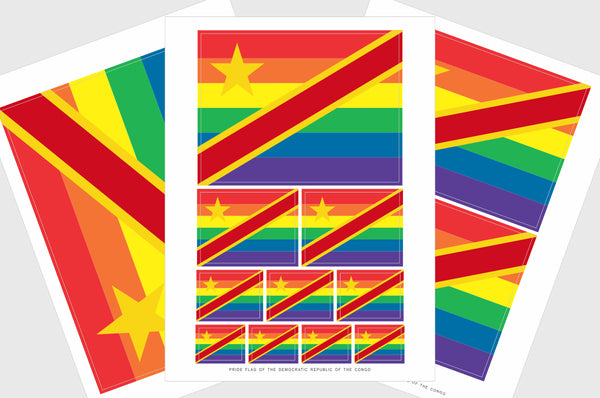 DR Congo LGBTQ Flag Sticker, Weatherproof Vinyl Pride Flag Stickers