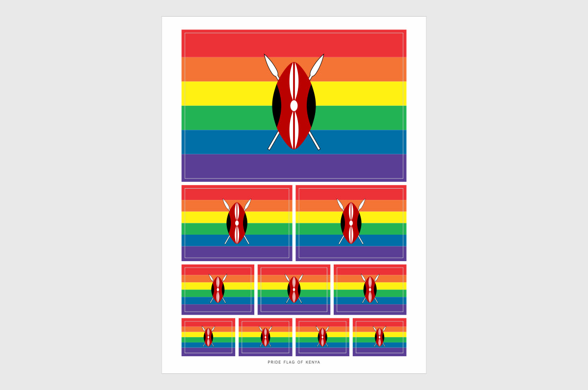 Kenya LGBTQ Pride Flag Sticker, Weatherproof Vinyl Kenyan Flag Stickers