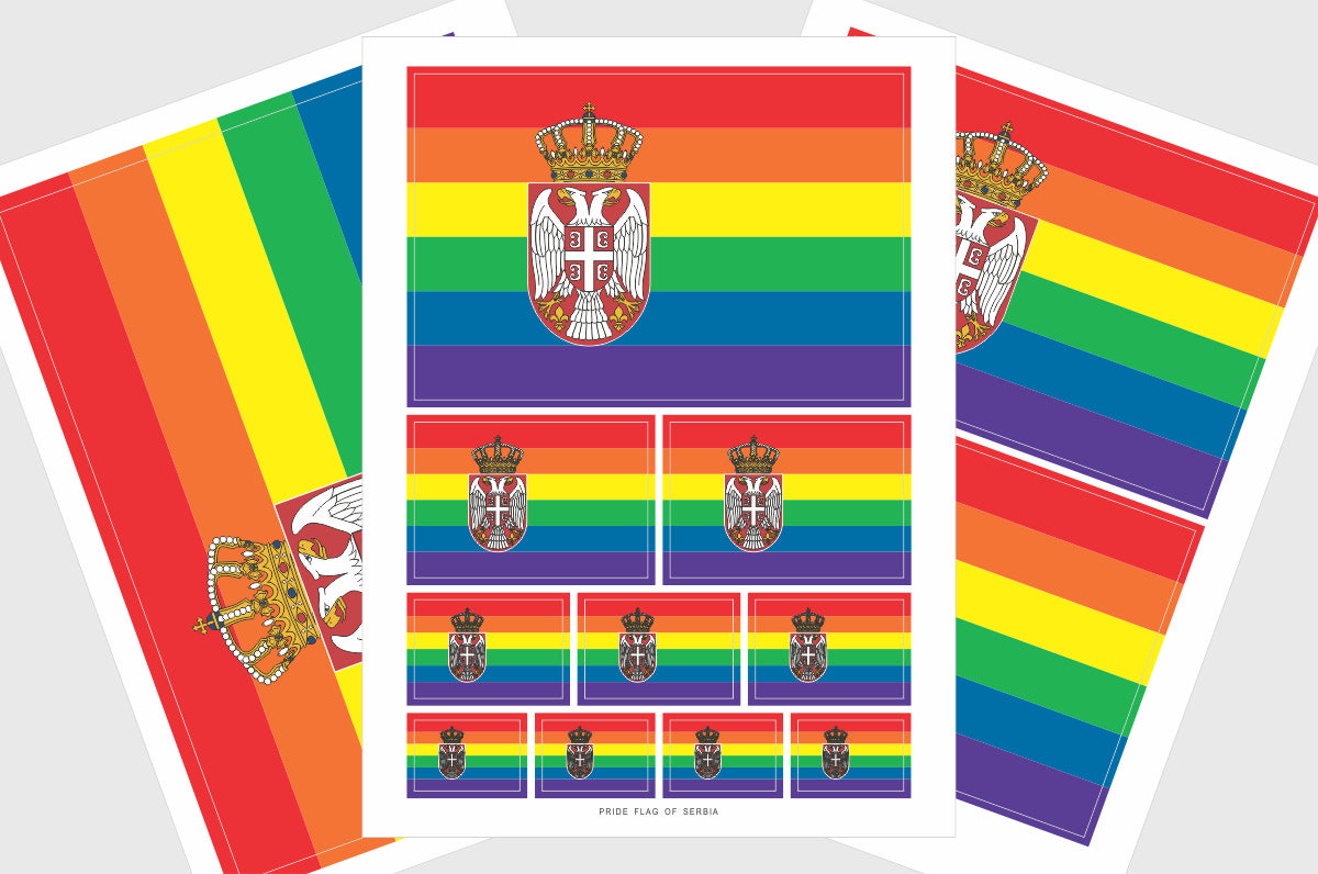 Set of rainbow-themed serbian LGBTQ pride flag stickers