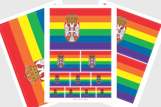 Set of rainbow-themed serbian LGBTQ pride flag stickers