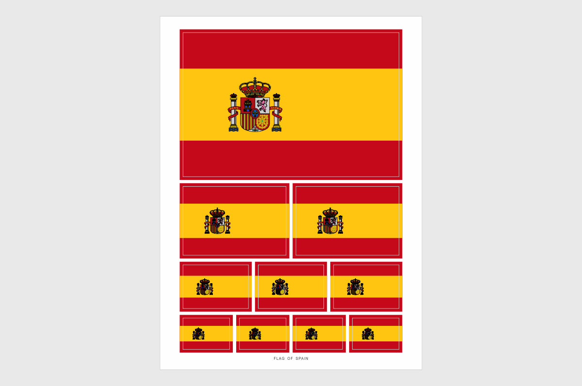 flag of spain stickers 10 to a sheet in various sizes