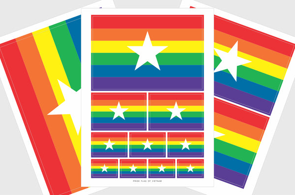Vietnam LGBTQ Pride Flag Sticker, Weatherproof Vinyl Pride Flag Stickers