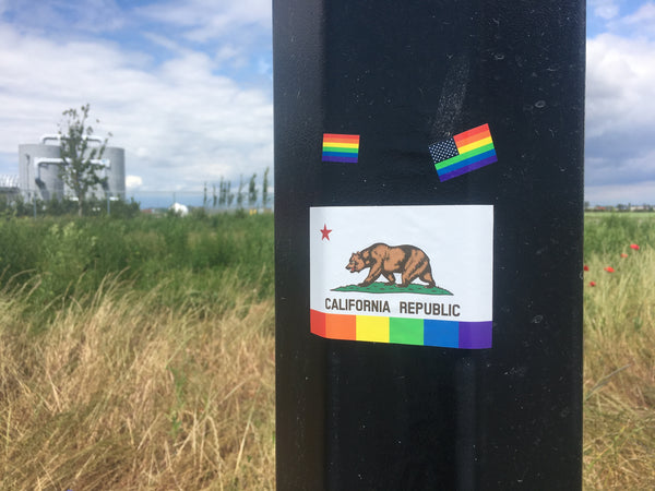 California LGBTQ Pride Flag Sticker, Weatherproof Vinyl California Flag Stickers