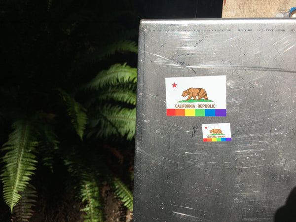California LGBTQ Pride Flag Sticker, Weatherproof Vinyl California Flag Stickers
