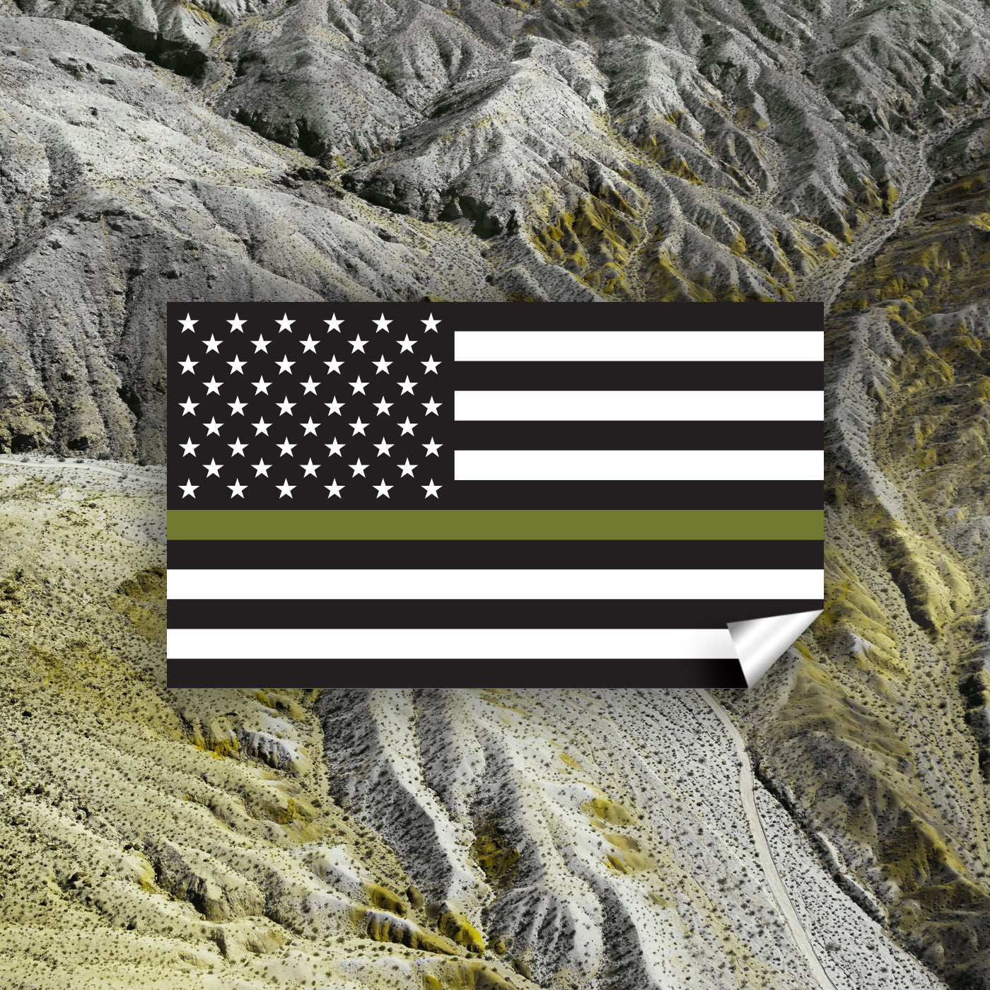 United States, USA Thin Drab Green Line Flag Stickers