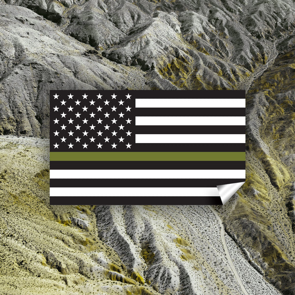 United States, USA Thin Drab Green Line Flag Stickers