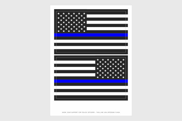 United States, USA Thin Blue Line Opposing Direction Flag Stickers