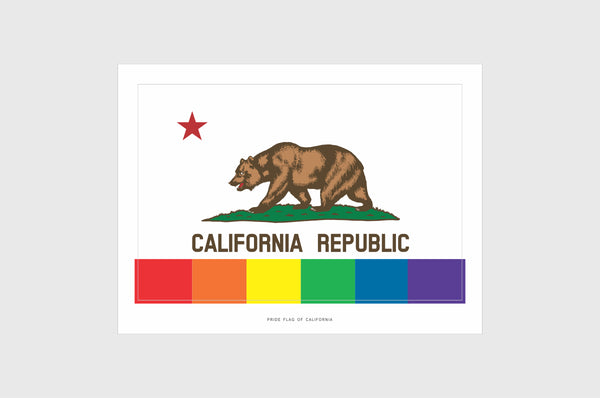 California LGBTQ Pride Flag Sticker, Weatherproof Vinyl California Flag Stickers