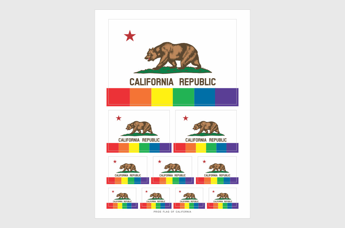 California LGBTQ Pride Flag Sticker, Weatherproof Vinyl California Flag Stickers