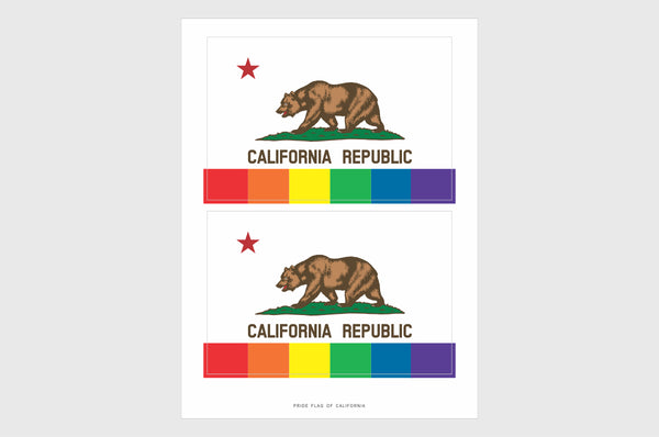California LGBTQ Pride Flag Sticker, Weatherproof Vinyl California Flag Stickers