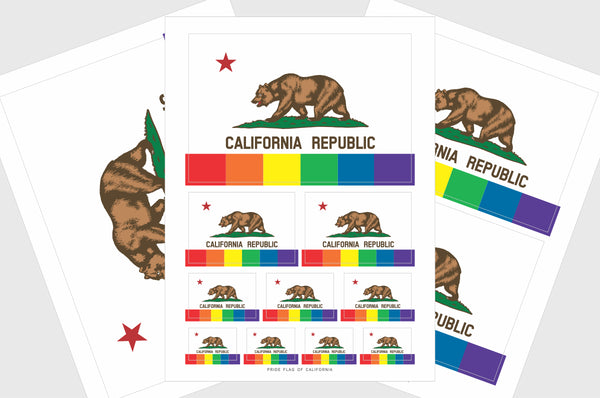 California LGBTQ Pride Flag Sticker, Weatherproof Vinyl California Flag Stickers