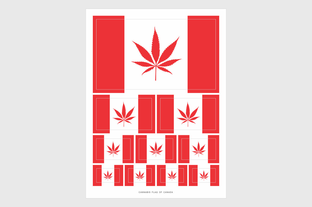 Canada Cannabis Leaf Flag Sticker, Weatherproof Vinyl Canadian Cannabis Leaf Flag Stickers