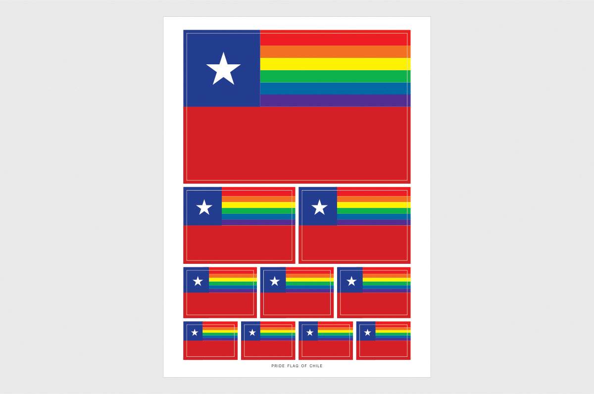 Chile LGBT Gay Pride Flag Sticker, Weatherproof Vinyl Chilean LGBT Flag Stickers