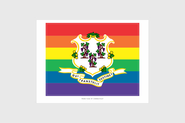Connecticut LGBTQ Pride Flag Sticker, Weatherproof Vinyl Connecticut Flag Stickers