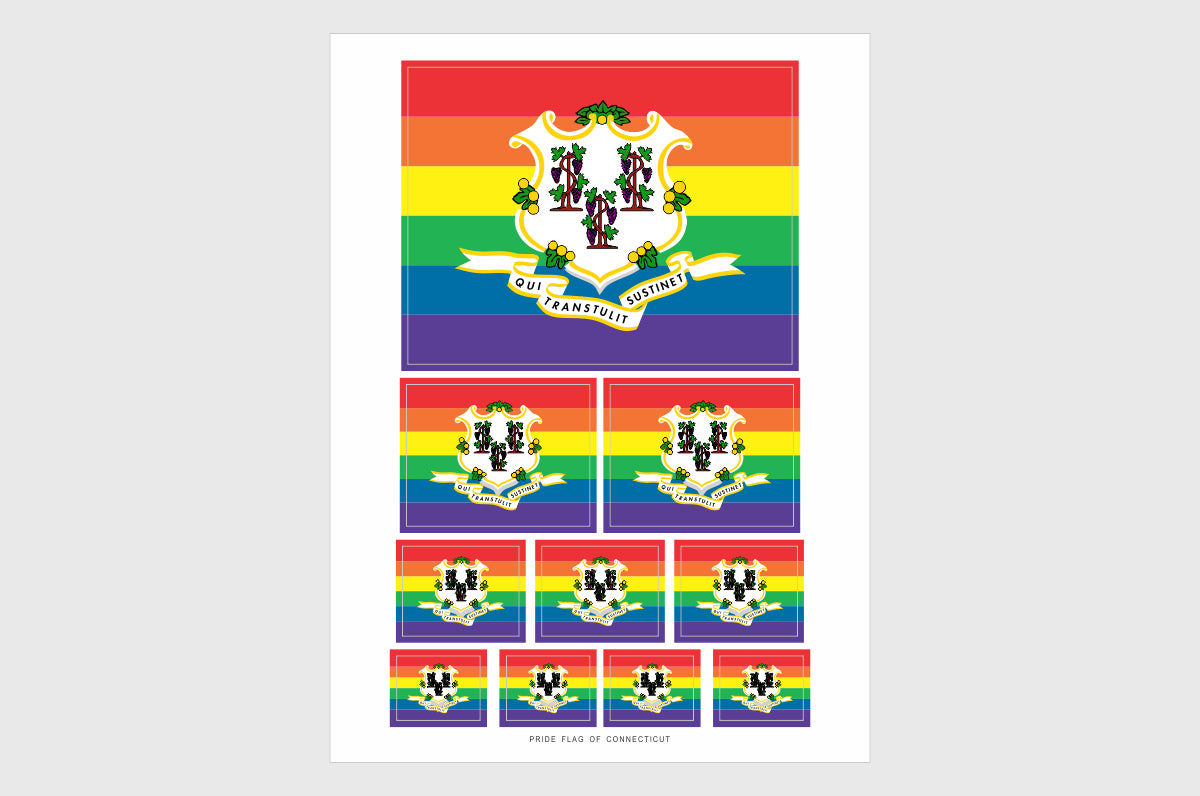 Connecticut LGBTQ Pride Flag Sticker, Weatherproof Vinyl Connecticut Flag Stickers