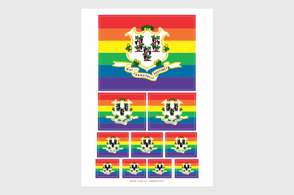 Connecticut LGBTQ Pride Flag Sticker, Weatherproof Vinyl Connecticut Flag Stickers