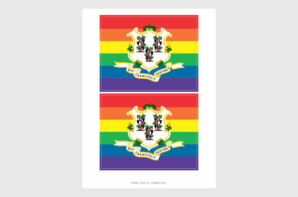Connecticut LGBTQ Pride Flag Sticker, Weatherproof Vinyl Connecticut Flag Stickers