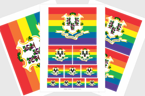 Connecticut LGBTQ Pride Flag Sticker, Weatherproof Vinyl Connecticut Flag Stickers