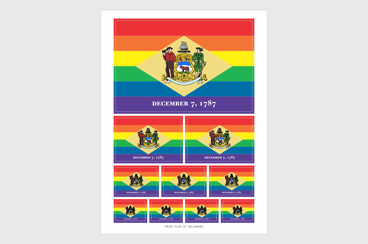 Delaware LGBTQ Pride Flag Sticker, Weatherproof Vinyl Delaware Flag Stickers