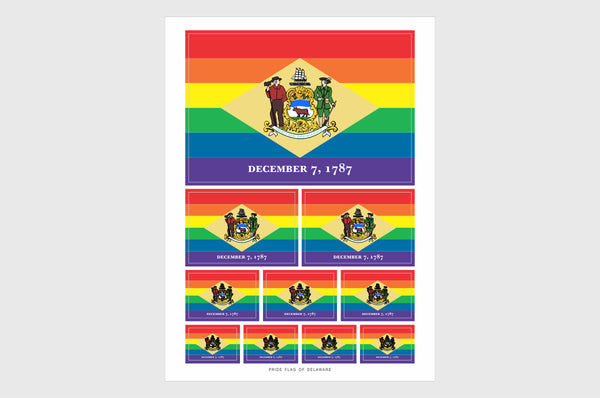 Delaware LGBTQ Pride Flag Sticker, Weatherproof Vinyl Delaware Flag Stickers