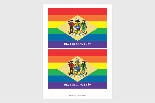 Delaware LGBTQ Pride Flag Sticker, Weatherproof Vinyl Delaware Flag Stickers