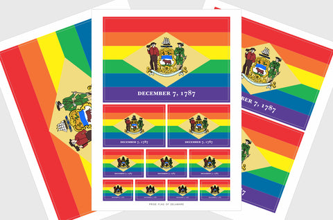 Delaware LGBTQ Pride Flag Sticker, Weatherproof Vinyl Delaware Flag Stickers