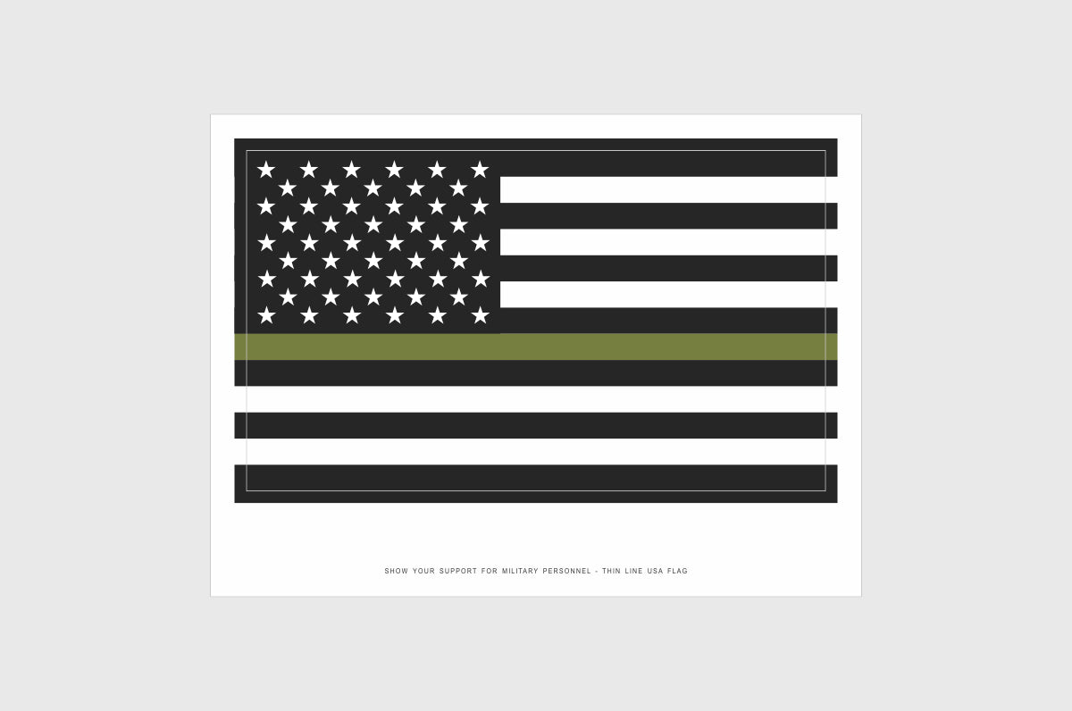 USA Drab Green Line Flag Sticker, Weatherproof Vinyl Flag Stickers