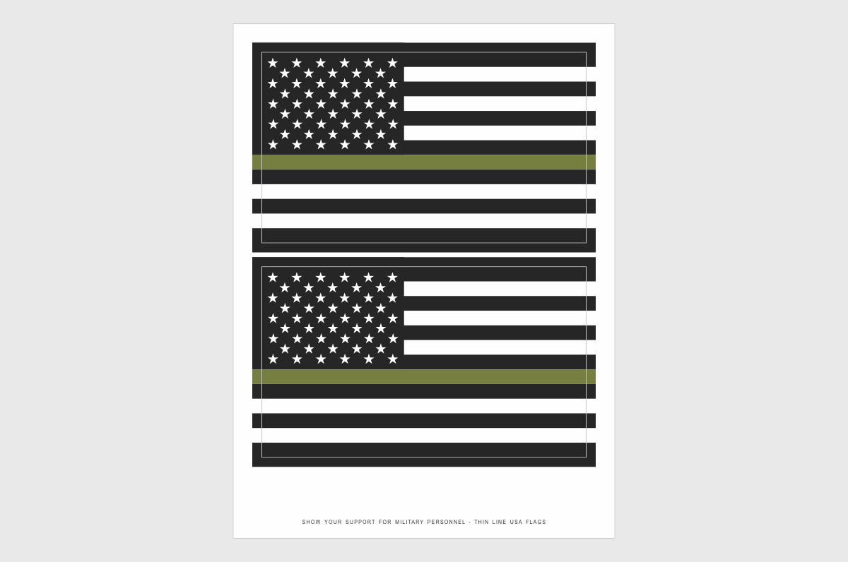 United States, USA Thin Drab Green Line Flag Stickers