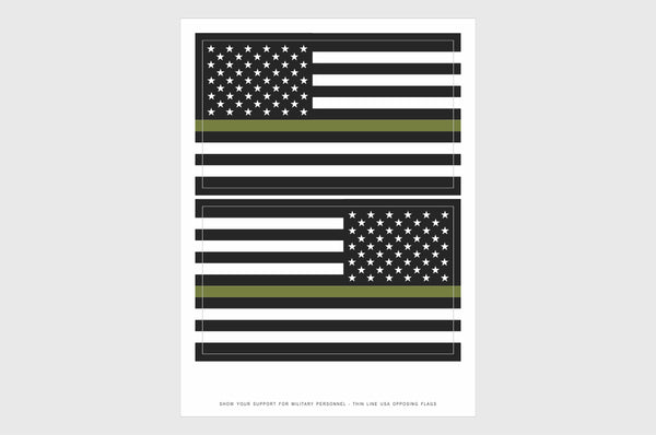 USA Drab Green Line Opposing and Reverse, Left And Right Side Flag Stickers, Weatherproof USA Flag Stickers