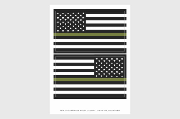United States, USA Thin Drab Green Line Opposing Direction Flag Stickers