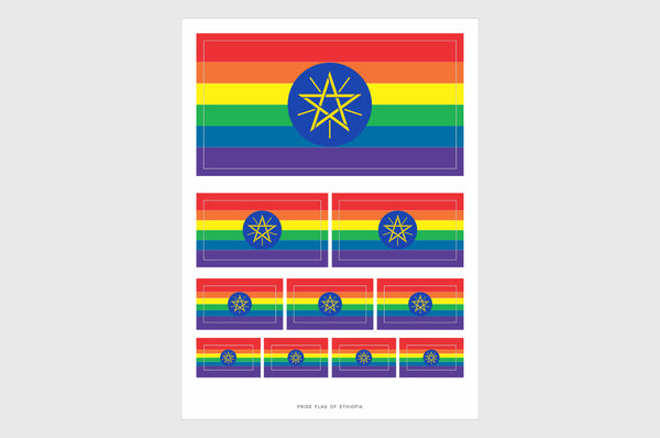 Ethiopia LGBTQ Pride Flag Sticker, Weatherproof Vinyl Ethiopian Flag Stickers