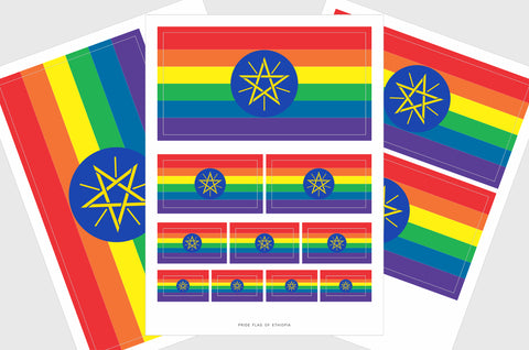 Ethiopia LGBTQ Pride Flag Sticker, Weatherproof Vinyl Ethiopian Flag Stickers