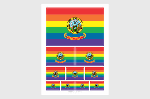 Idaho LGBTQ Pride Flag Sticker, Weatherproof Vinyl Idaho Flag Stickers