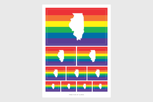 Illinois LGBTQ Pride Flag Sticker, Weatherproof Vinyl Pride Flag Stickers