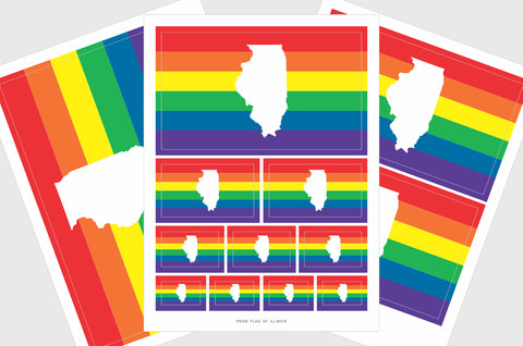 Illinois LGBTQ Pride Flag Sticker, Weatherproof Vinyl Pride Flag Stickers