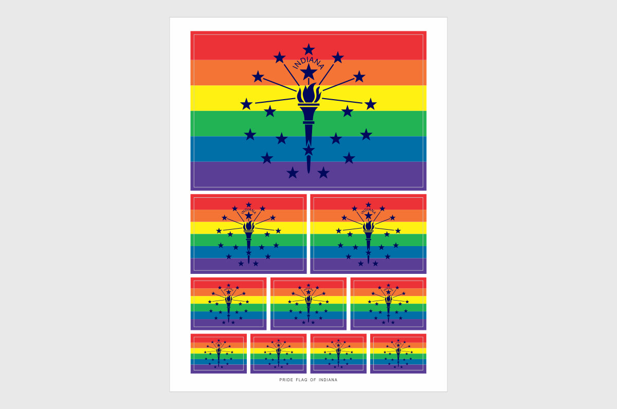 Indiana LGBTQ Pride Flag Sticker, Weatherproof Vinyl Indiana Flag Stickers