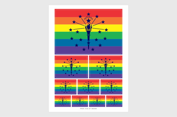 Indiana LGBTQ Pride Flag Sticker, Weatherproof Vinyl Indiana Flag Stickers