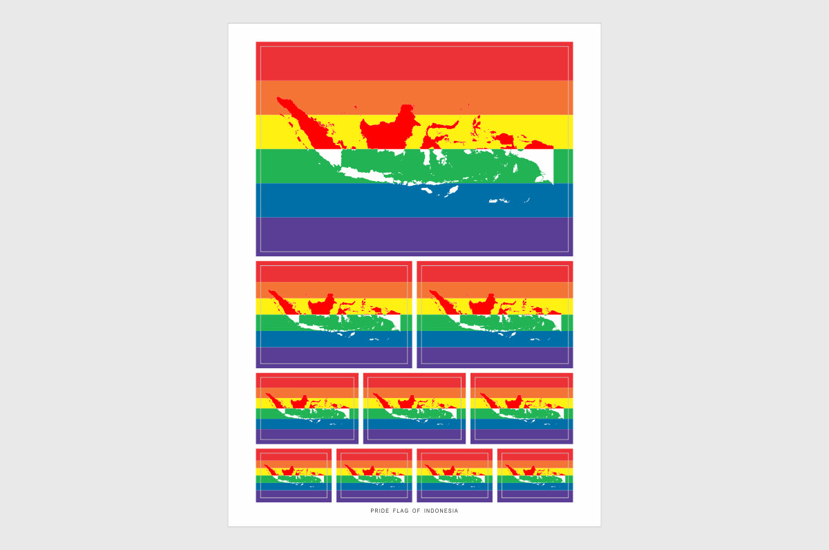 Indonesia LGBTQ Pride Flag Sticker, Weatherproof Vinyl Indonesian Flag Stickers