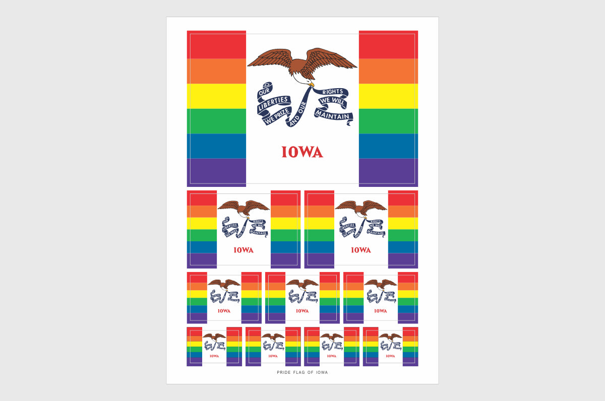 Iowa LGBTQ Pride Flag Sticker, Weatherproof Vinyl Iowa Pride Flag Stickers