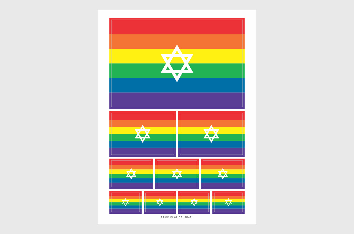 Israel LGBTQ Pride Flag Sticker, Weatherproof Vinyl Israeli Flag Stickers