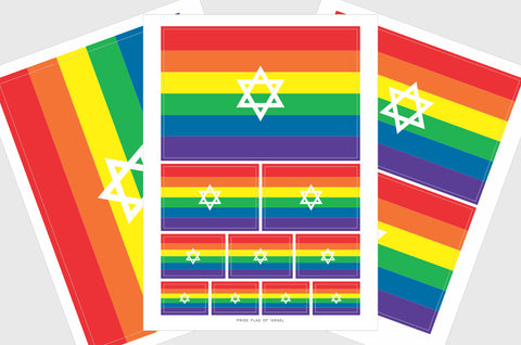 Israel LGBTQ Pride Flag Sticker, Weatherproof Vinyl Israeli Flag Stickers