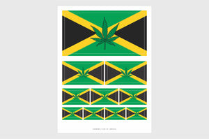 Jamaica Cannabis Leaf Flag Sticker, Weatherproof Vinyl Jamaican Marijuana Leaf Flag Stickers