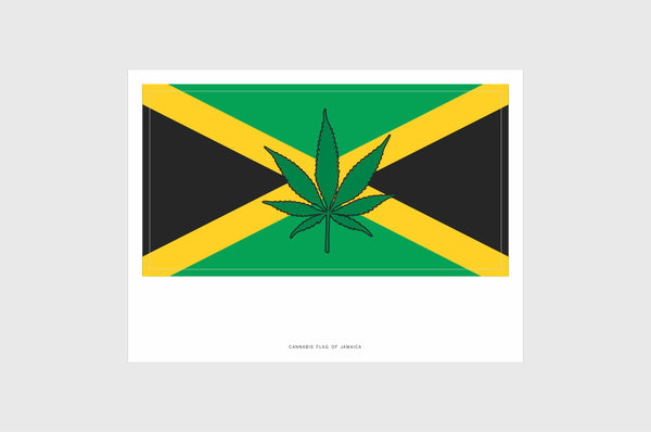 Jamaica Cannabis Leaf Flag Sticker, Weatherproof Vinyl Jamaican Marijuana Leaf Flag Stickers