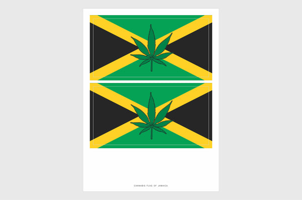 Jamaica Cannabis Leaf Flag Sticker, Weatherproof Vinyl Jamaican Marijuana Leaf Flag Stickers