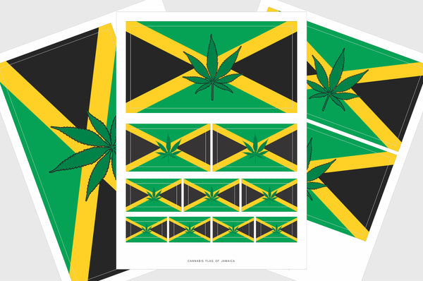 Jamaica Cannabis Leaf Flag Sticker, Weatherproof Vinyl Jamaican Marijuana Leaf Flag Stickers
