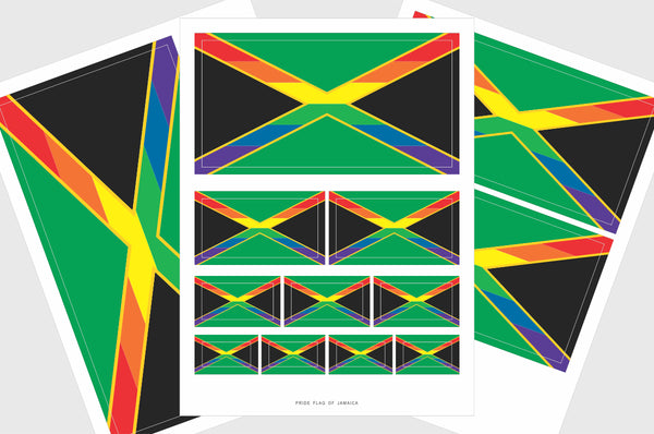 Jamaica LGBTQ Pride Flag Sticker, Weatherproof Vinyl Jamaican Pride Flag Stickers