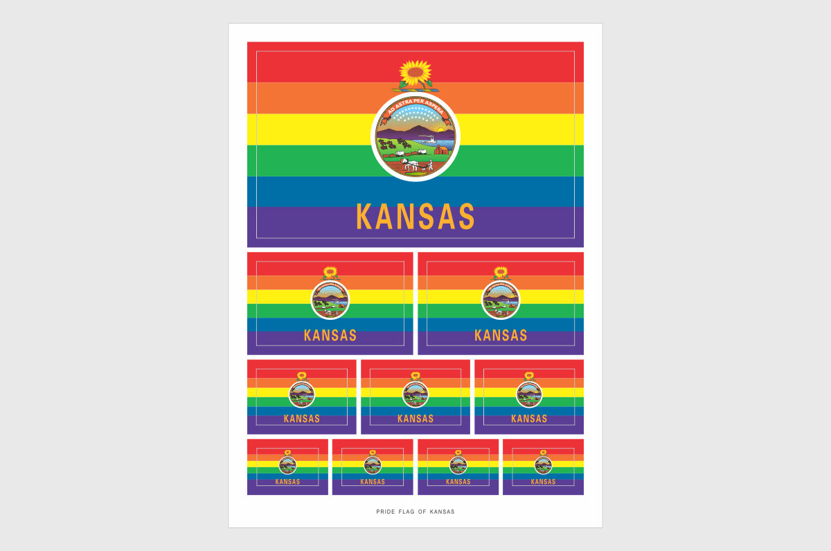 Kansas LGBTQ Pride Flag Sticker, Weatherproof Vinyl Kansas Flag Stickers