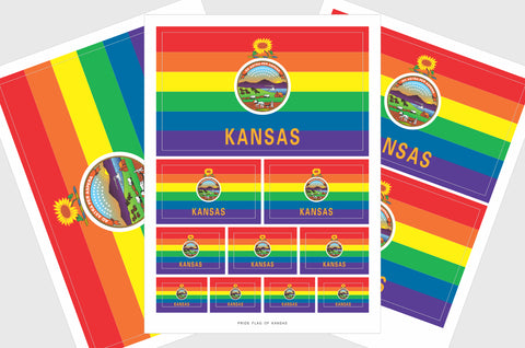 Kansas LGBTQ Pride Flag Sticker, Weatherproof Vinyl Kansas Flag Stickers