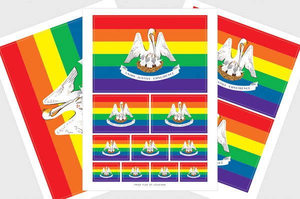 Louisiana LGBTQ Pride Flag Sticker, Weatherproof Vinyl Pride Flag Stickers